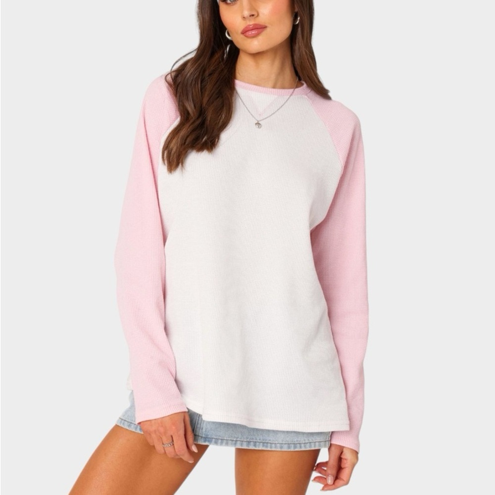 EDIKTED Me Time Oversized Waffle Top Long Sleeve Top